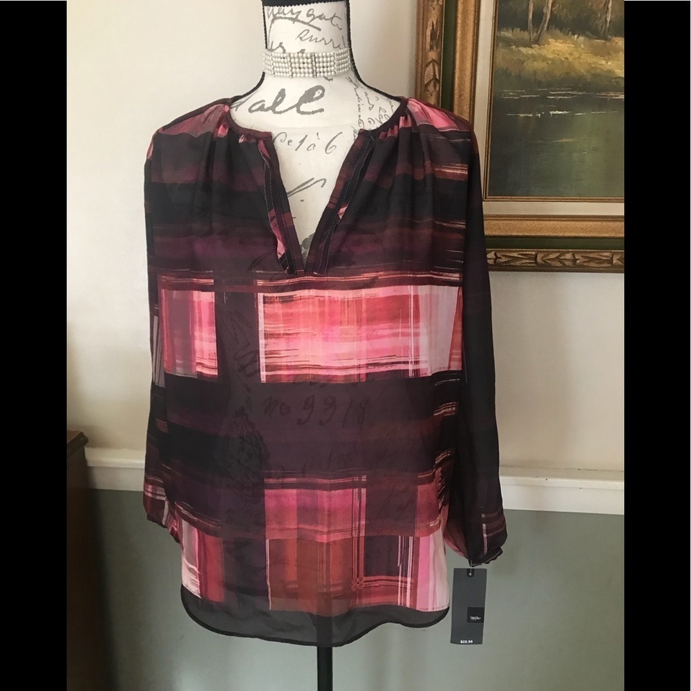 Rare Mossimo Red Plaid Chiffon Blouse NWT